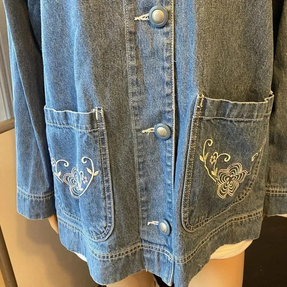 VTG Y2K Women’s Oversized M-XL TUDOR COURT Cotton Blue Denim Shirt Jacket Pocket - Picture 5 of 10